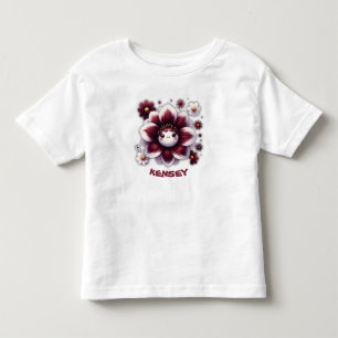 Cute Monogram Burgundy and White Flower   Toddler T-shirt