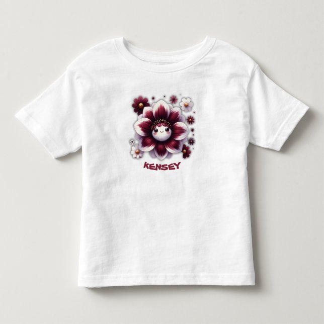 Cute Monogram Burgundy and White Flower | Toddler T-shirt (Front)