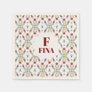 cute monogram custom Scandinavian folk art floral Napkins