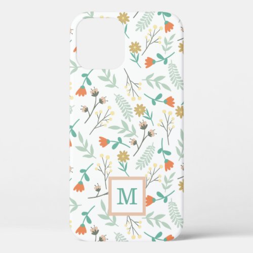 Cute Monogram Dainty Pastel Floral  iPhone 12 Case