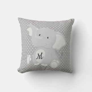 Cute Monogram Elephant Gray and White Polka Dot