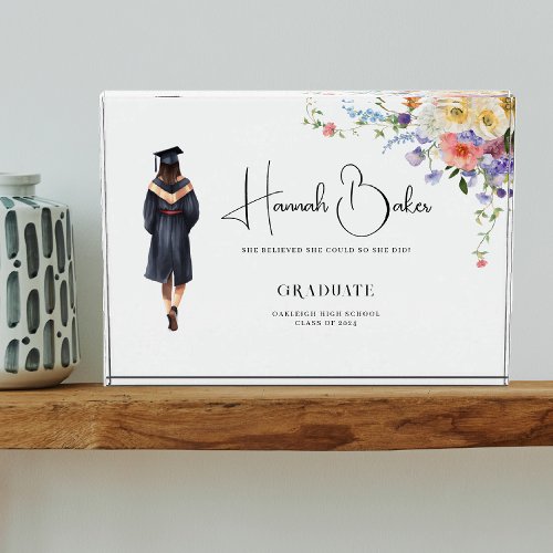 Cute Monogram Floral Graduation  Photo Block