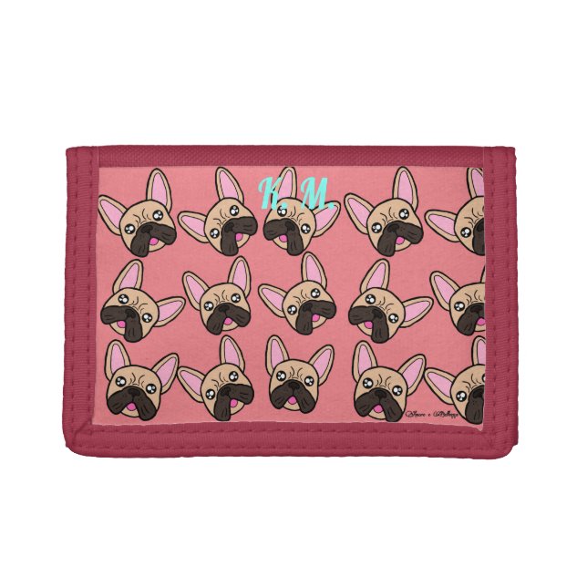 Cute Monogram French Bulldog Kawaii Trifold Wallet (Front)