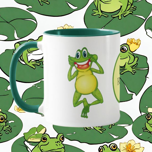 Cute monogram frog add name mug (Creator Uploaded)