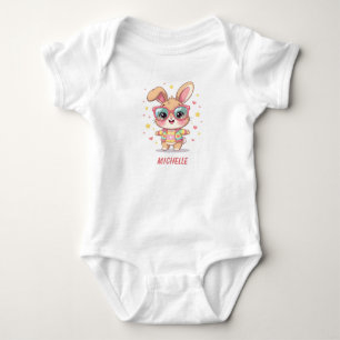 Cute monogram girly bunny wearing glasses baby bodysuit