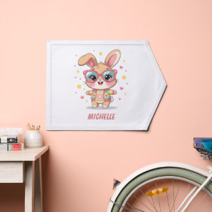 Cute monogram girly bunny wearing glasses pennant