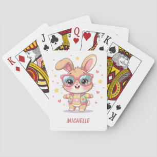 Cute monogram girly bunny wearing glasses poker cards