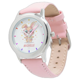 Cute monogram girly bunny wearing glasses watch