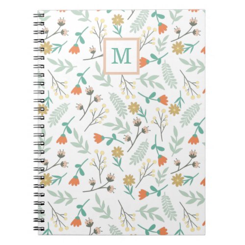 Cute Monogram Girly Dainty Pastel Floral Notebook
