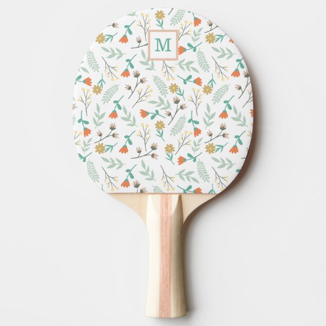 Cute Monogram Girly Dainty Pastel Floral Ping Pong Paddle (Front)