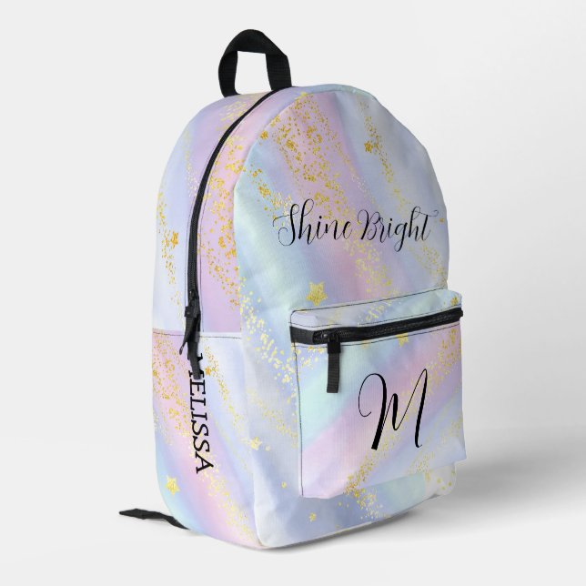 Cute Monogram Glitter Stars for Girls School  Printed Backpack (Back Corner Left)