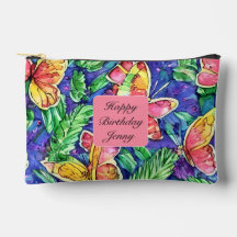 Cute monogram Happy birthday Pink Butterflies