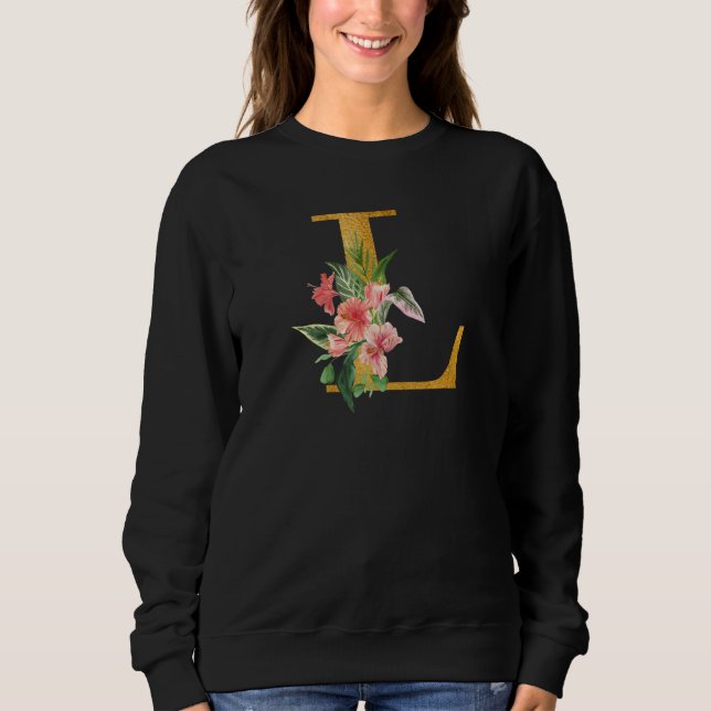 Cute Monogram Initial Letters Flowers Capital L_1 Sweatshirt (Front)
