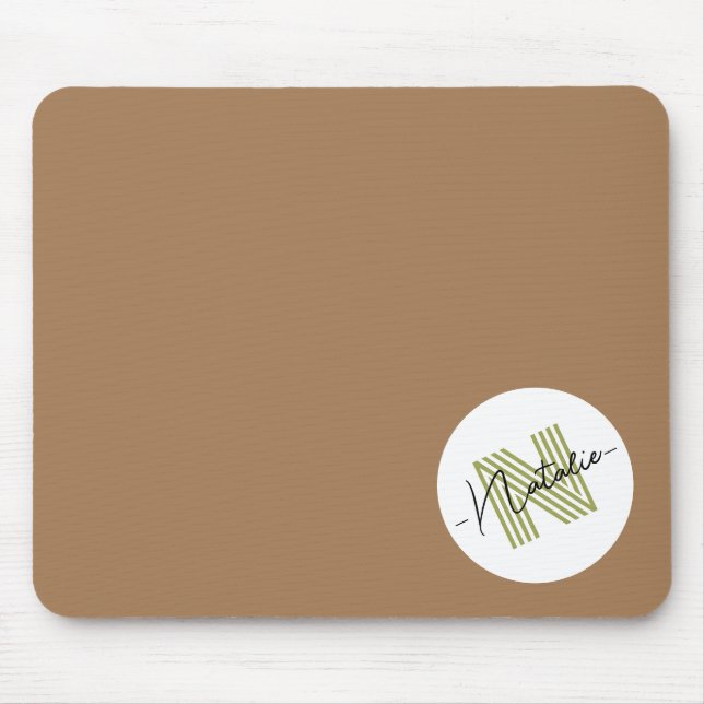 Cute Monogram initial with script Brown White Mouse Pad (Front)