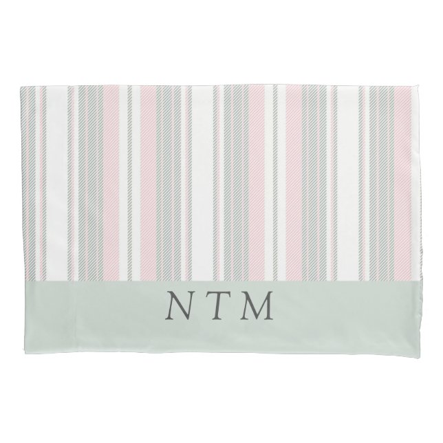 Cute monogram initials stripes retro pink  pillow case (Front)