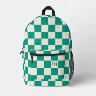 Cute Monogram Initials & Teal Checkerboard Printed Backpack