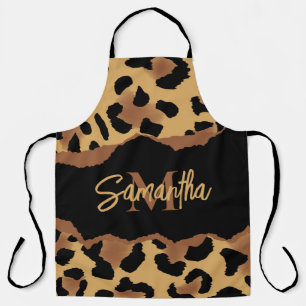 Cute Monogram Leopard Print Apron
