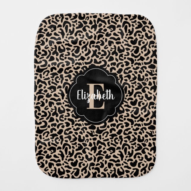 Cute Monogram Leopard Print Baby Girl Baby Burp Cloth (Front)