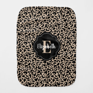 Cute Monogram Leopard Print Baby Girl Burp Cloth