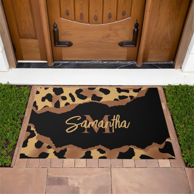Cute Monogram Leopard Print Doormat (Outdoor)