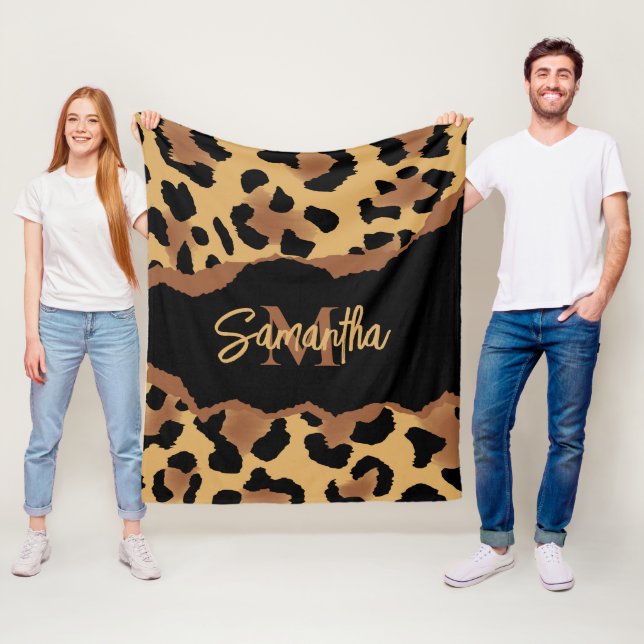 Cute Monogram Leopard Print Fleece Blanket (In Situ)