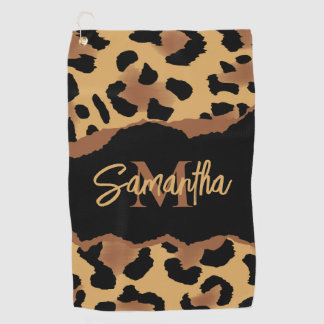 Cute Monogram Leopard Print Golf Towel