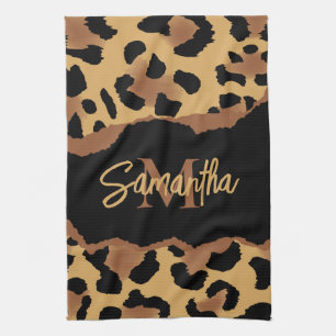 Cute Monogram Leopard Print Kitchen Towel