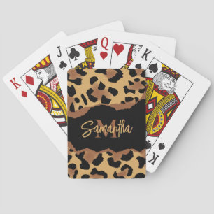 Cute Monogram Leopard Print Poker Cards