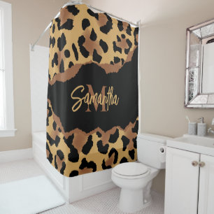 Cute Monogram Leopard Print Shower Curtain