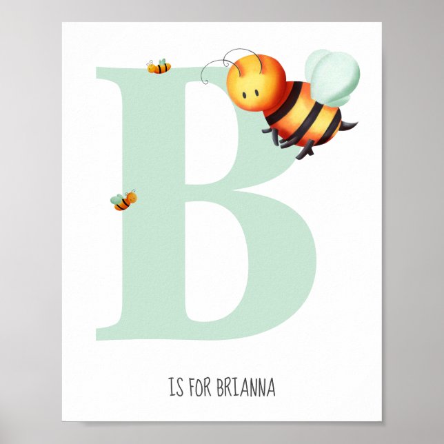 Cute Monogram Letter B Bee Nursery Poster (Front)