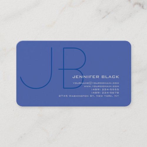 Cute Monogram Medium Blue Plain Minimalist Business Card