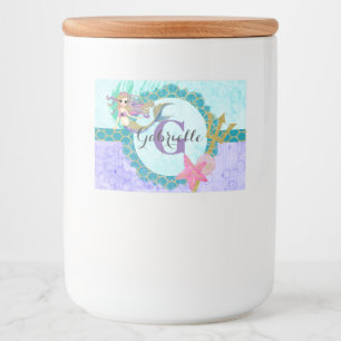 Cute Monogram Mermaid Teal & Purple Watercolor Food Label