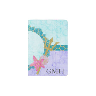 Cute Monogram Mermaid Teal & Purple Watercolor Passport Holder