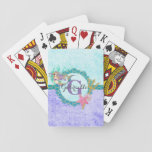 Cute Monogram Mermaid Teal &amp; Purple Watercolor Playing Cards at Zazzle