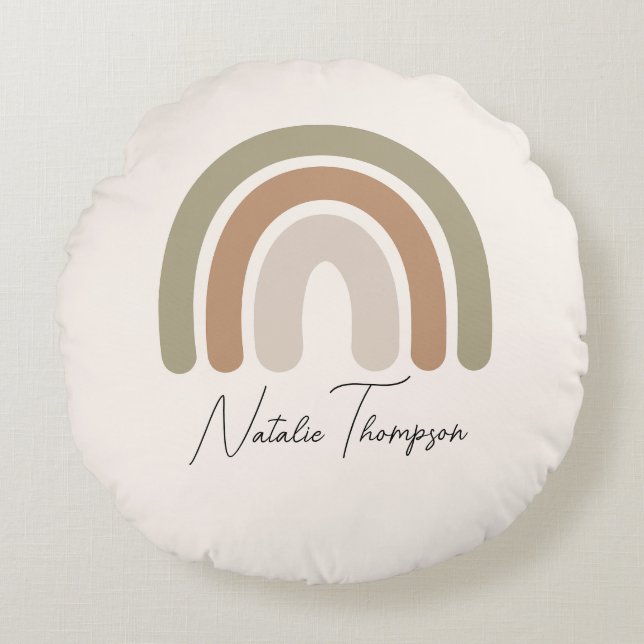 Cute Monogram modern nursery pink rainbow girls  Round Pillow (Front)