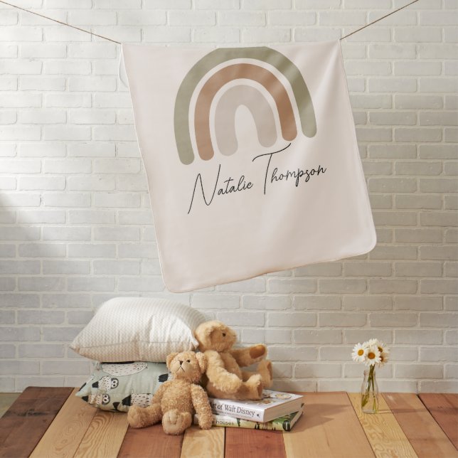 Cute Monogram modern stylish rainbow pink girly Baby Blanket (In Situ)
