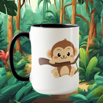 Cute Monogram Monkey Add Name Mug by DoodlesGifts at Zazzle