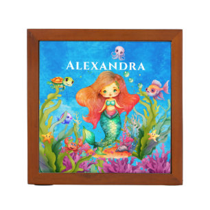 Cute Monogram Name Coastal Mermaid Desk Organizer