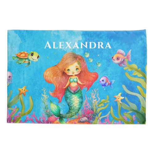 Cute Monogram Name Coastal Mermaid Pillow Case