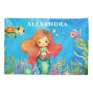 Cute Monogram Name Coastal Mermaid Pillow Case