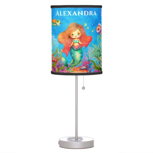 Cute Monogram Name Coastal Mermaid Table Lamp