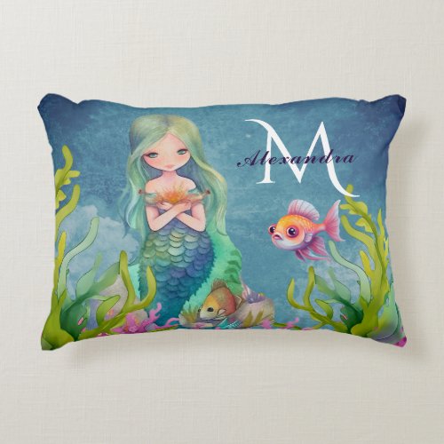 Cute Monogram Name  Mermaid Accent Pillow