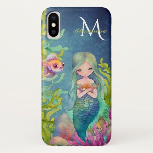 Cute Monogram Name Mermaid Beach Towel iPhone XS Case