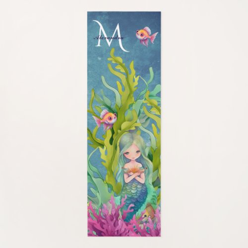 Cute Monogram Name Mermaid Yoga Mat