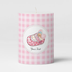 Cute Monogram Name Pink Modern Pillar Candle
