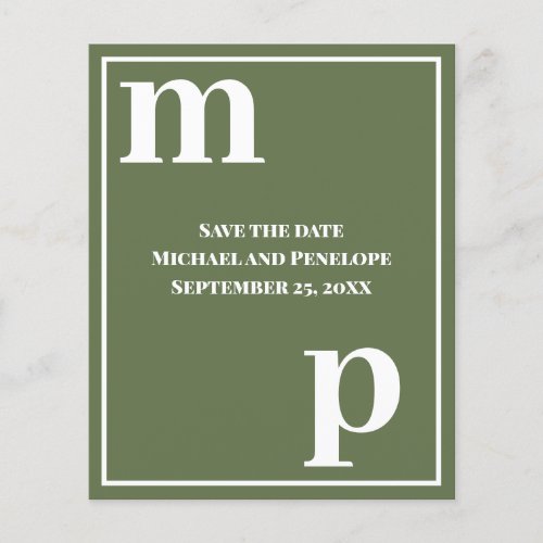 Cute Monogram Olive Green Budget Save the Date  Flyer