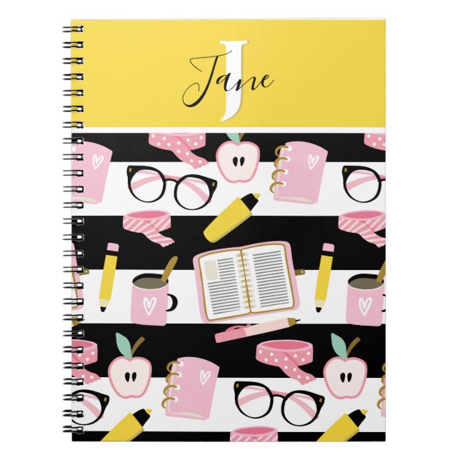 Cute Monogram Personalized School Girl Notebook  (Front)