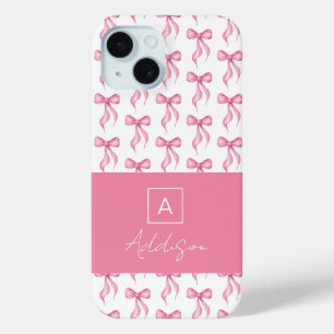 Cute Monogram Pink Bow Coquette iPhone 15 Case