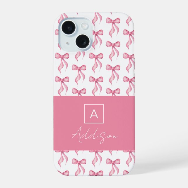 Cute Monogram Pink Bow Coquette  Iphone Case (Back)