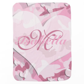 Cute Monogram Pink Camouflage Hearts Pattern Swaddle Blanket